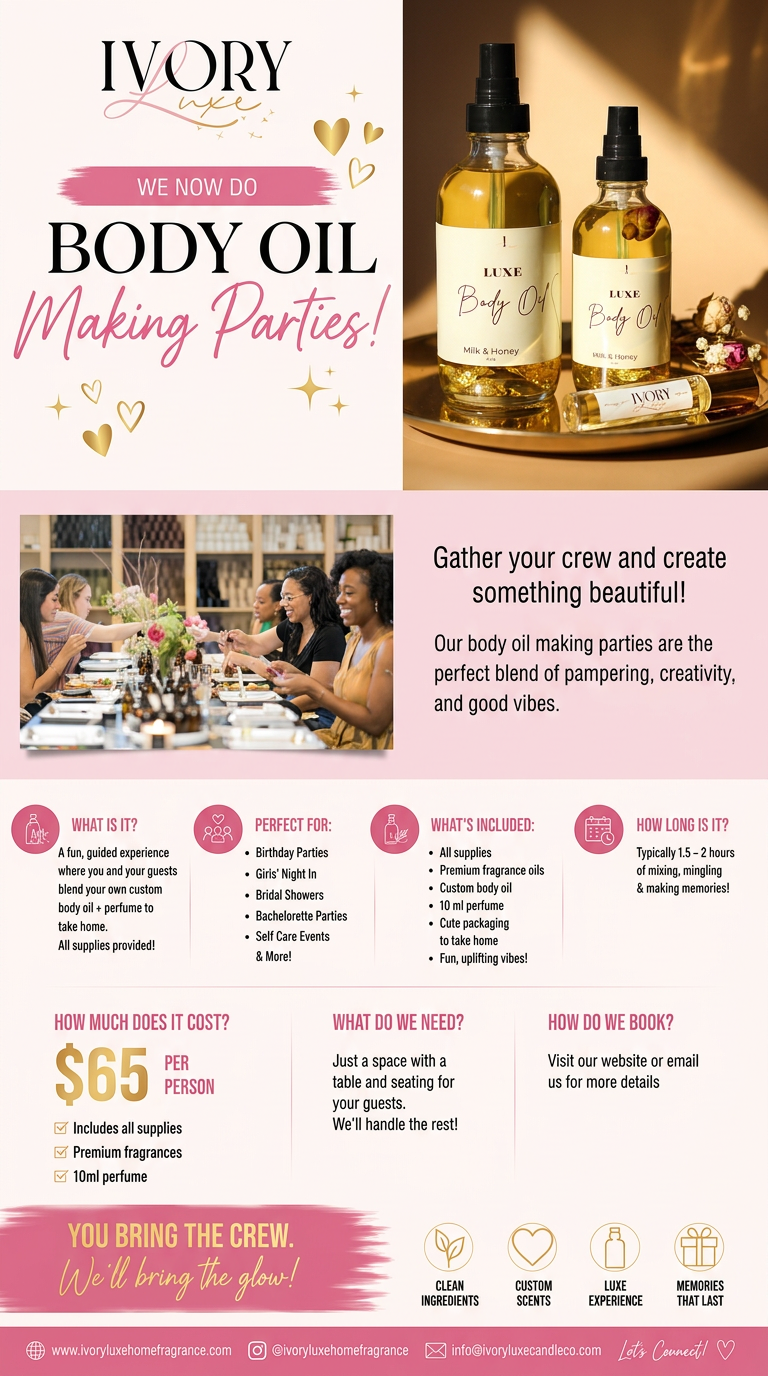 Luxe Body Oil Party- Private Hosted Event( Deposit)